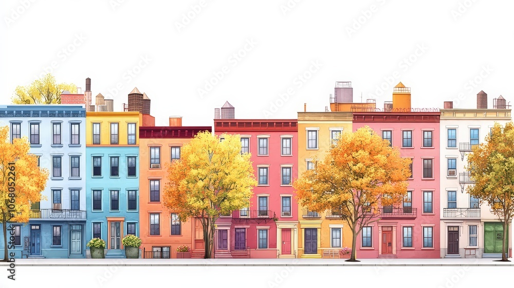 Fototapeta premium Colorful Urban Street Scene Illustration