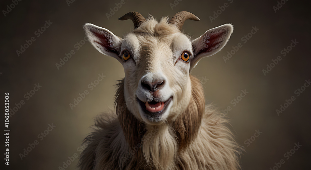 Surprised and Awkward Goat with Big Eyes and Open Mouth, Isolated on Plain Background for Humorous Appeal Surprised and Awkward Goat with Big Eyes and Open Mouth, Isolated on Plain Background for Humorous Appeal