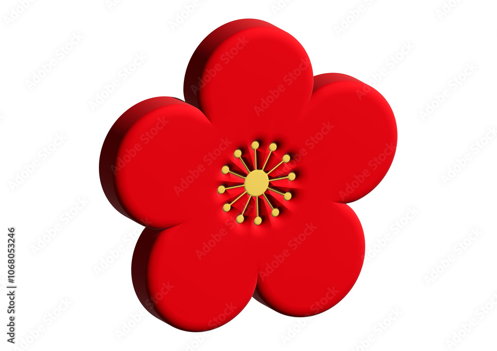 梅の花びらの3Dイラスト シンプルでスタンダードな紅梅の花のアイコン素材
梅の花びらの3Dイラスト シンプルでスタンダードな紅梅の花のアイコン素材