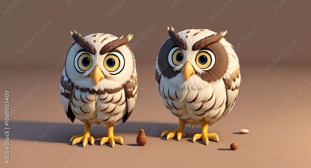 Serious and Intense Owl with Focused Eyes, Isolated on Plain Background for Dramatic Look Serious and Intense Owl with Focused Eyes, Isolated on Plain Background for Dramatic Look