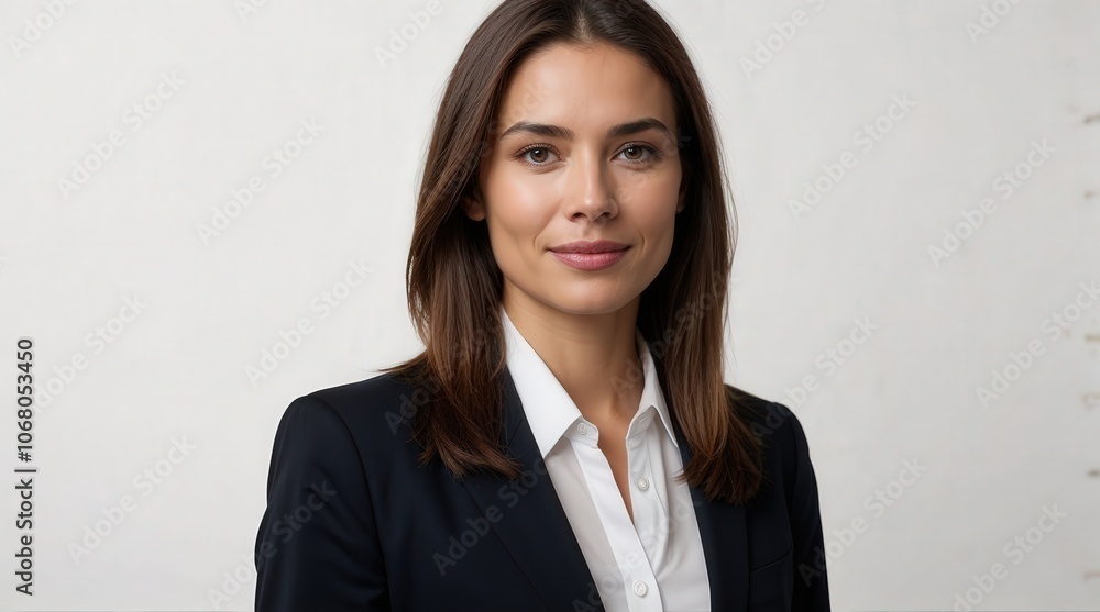Headshot portrait of young happy businesswoman casual attire isolated on white background Headshot portrait of young happy businesswoman casual attire isolated on white background