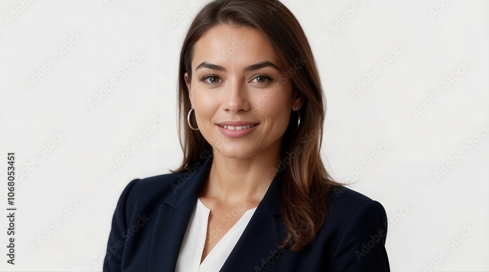 Headshot portrait of young happy businesswoman casual attire isolated on white background Headshot portrait of young happy businesswoman casual attire isolated on white background