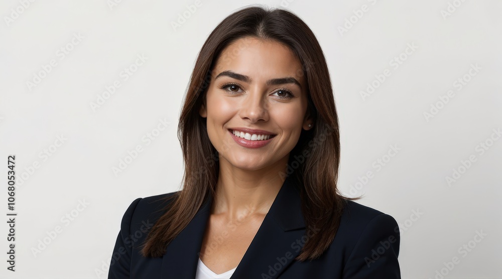 Headshot portrait of young happy businesswoman casual attire isolated on white background Headshot portrait of young happy businesswoman casual attire isolated on white background