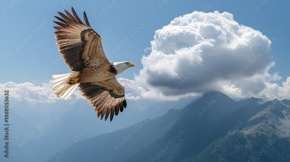 Fototapeta premium Eagle Soaring High Over Majestic Mountain Landscape