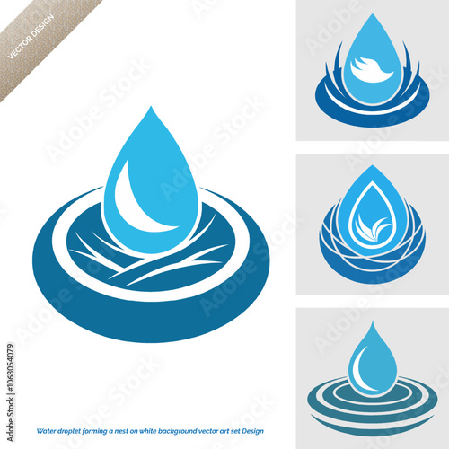 Water droplet forming a nest on white background vector art set Design 