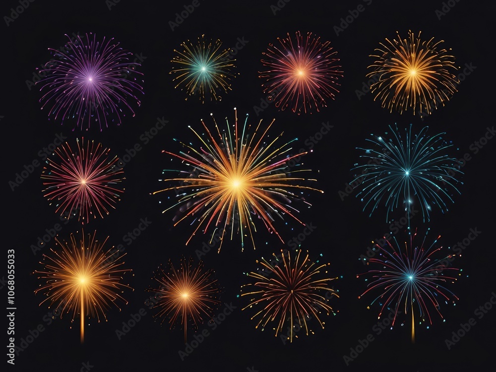 Naklejka premium abstract fireworks background and space.Vibrant Splashes in the Night Sky: Captivating Long Exposure Fireworks Display,firework on dark background
