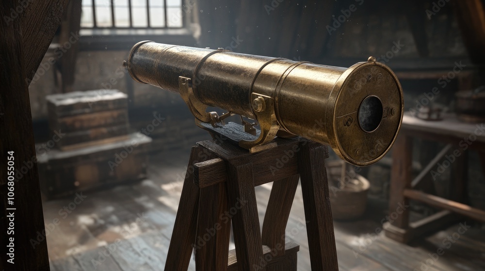 Antique Telescope in Rustic Environment Antique Telescope in Rustic Environment