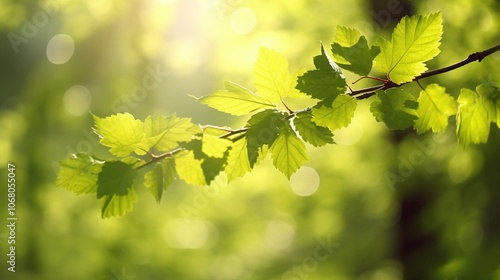 Fresh Green Leaves on a Branch in Soft Light