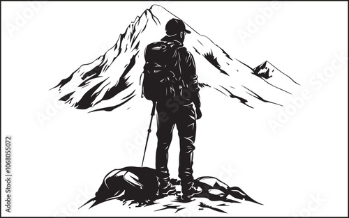 hiking mounting silhouettes and black vector 