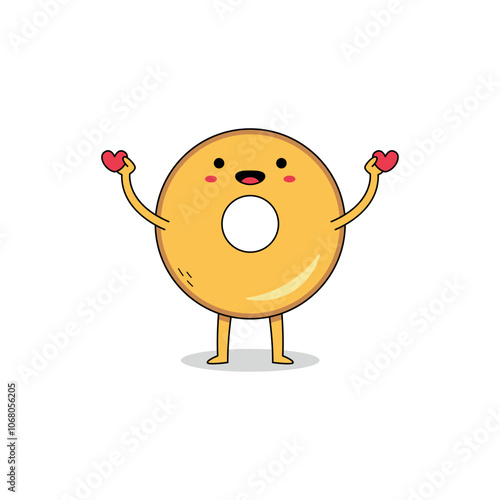 Cute bagel cartoon character spreading love doodle