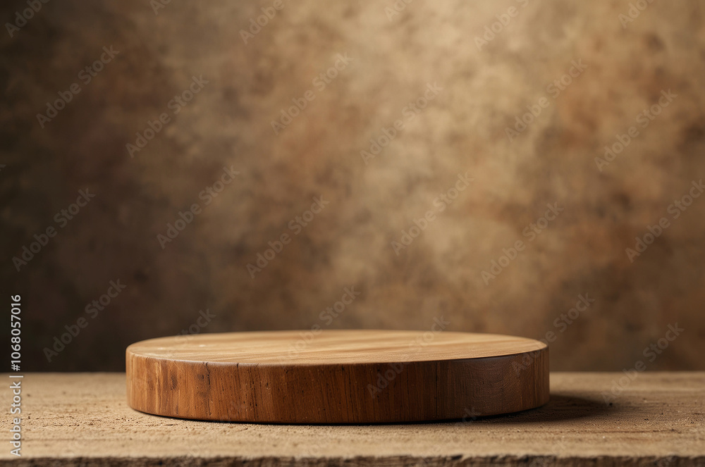 Blank natural wood cylinder on soft earth-toned background for product presentation. Made with generative AI technology Blank natural wood cylinder on soft earth-toned background for product presentation. Made with generative AI technology