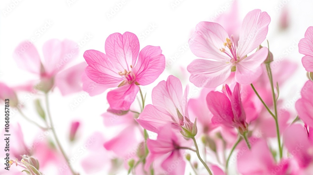 Pink flowers on white background, fresh elegant composition perfect for floral projects and greeting cards. Pink flowers on white background, fresh elegant composition perfect for floral projects and greeting cards.