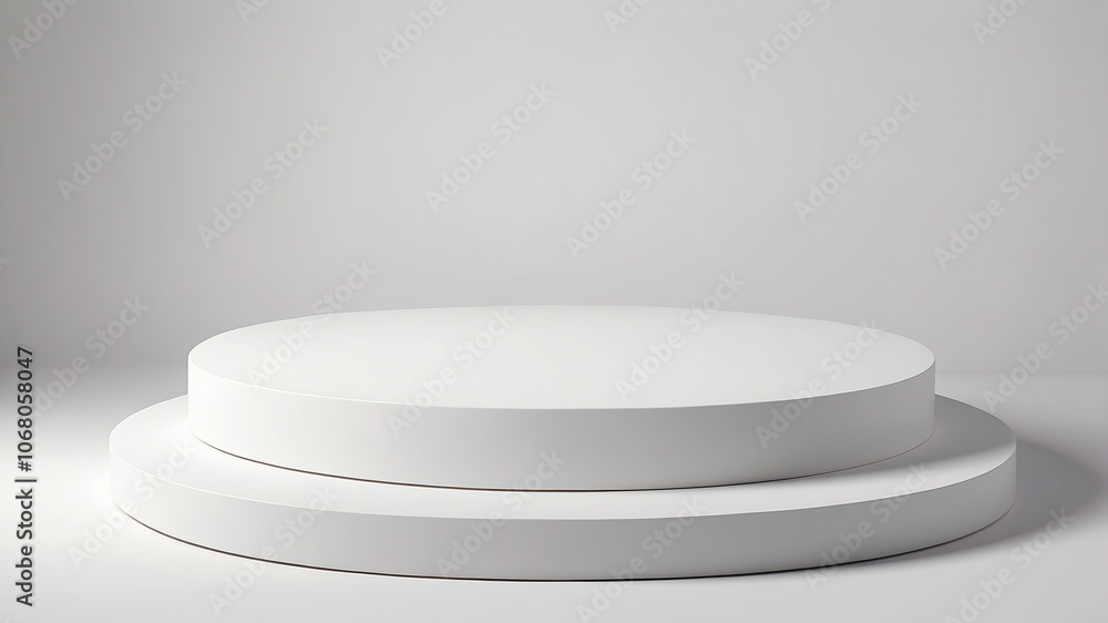 Blank round white podium for product presentation. Created with generative AI technology Blank round white podium for product presentation. Created with generative AI technology