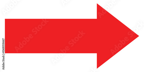 Red arrow. Right pointing arrow. Straight large solid long red arrow icon. Vector illustration.