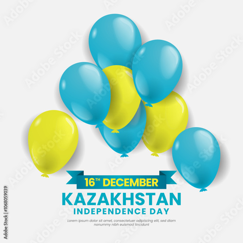 Kazakhstan Independence Day Square Banner Background with Balloons in Kazakhstani National Colors
