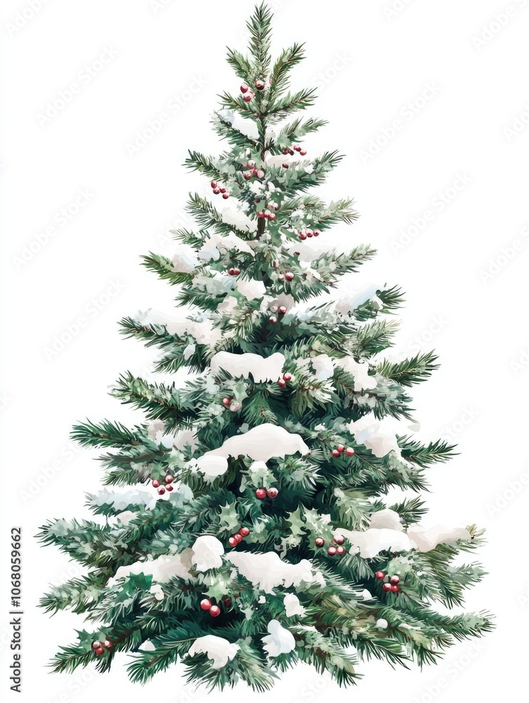 Snowy Christmas Tree with Red Berries Snowy Christmas Tree with Red Berries