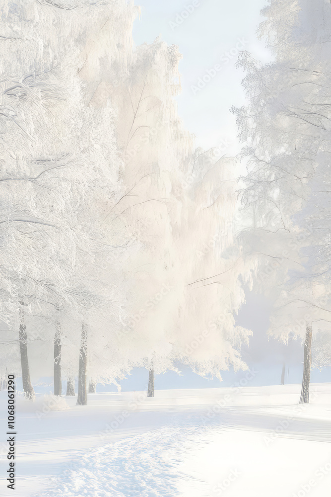serene winter landscape with snow covered trees and peaceful path serene winter landscape with snow covered trees and peaceful path
