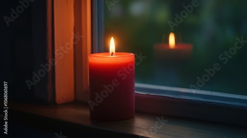 A Single Candle on a Window Sill