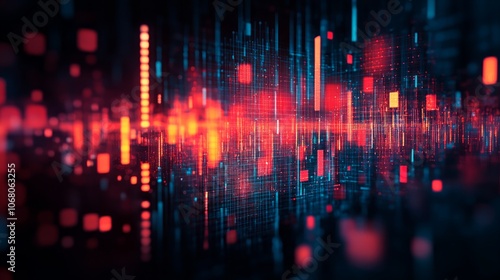 Wallpaper Mural Abstract digital background with red and blue lines, squares, and dots on a dark background. Torontodigital.ca