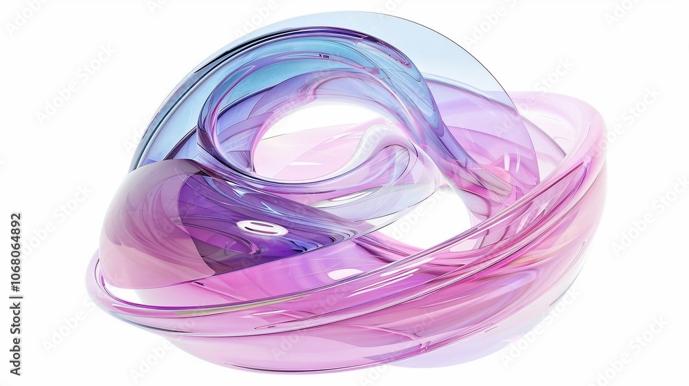 Abstract glass sphere with blue, purple, and pink hues on a white background. Abstract glass sphere with blue, purple, and pink hues on a white background.