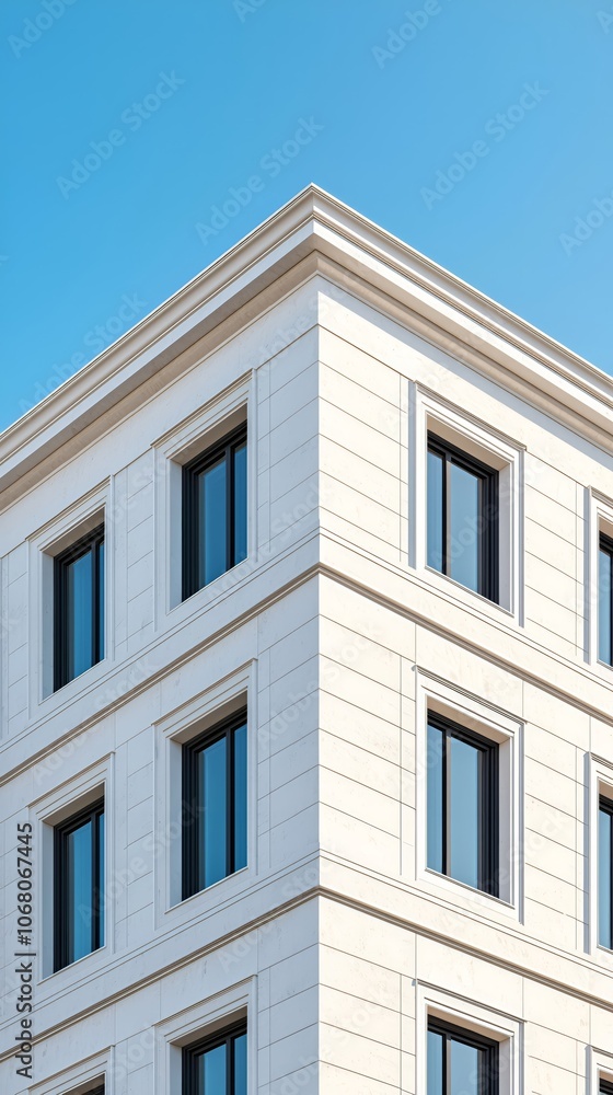 Modern Architectural Corner with Clear Sky Background Modern Architectural Corner with Clear Sky Background
