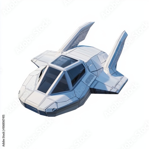 Low Poly 3D Render of a futuristic hovercraft gliding above the ground, on isolated white background