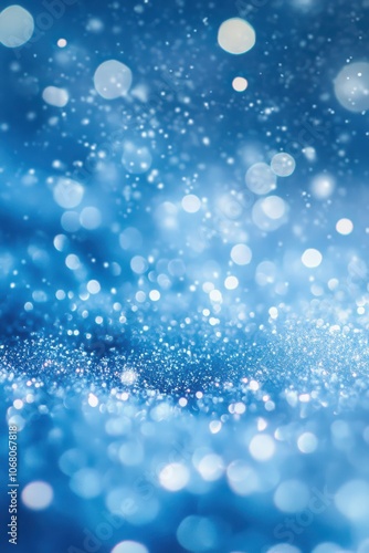 Bright Snowflakes and Glitter on Light Blue Blurred Backdrop