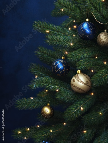 blue backgrounds and Christmas tree decorations. AI dekorative. photo