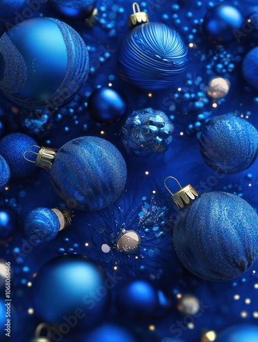 blue backgrounds and Christmas tree decorations. AI dekorative. photo