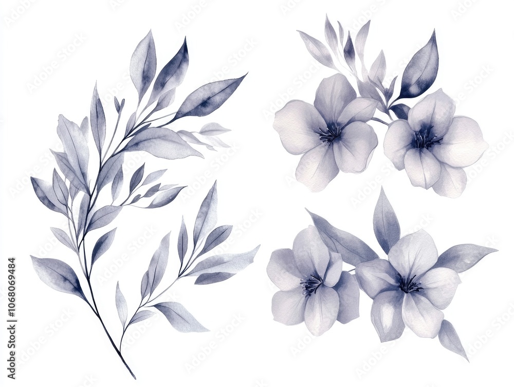 Watercolor Flowers on White Background Watercolor Flowers on White Background