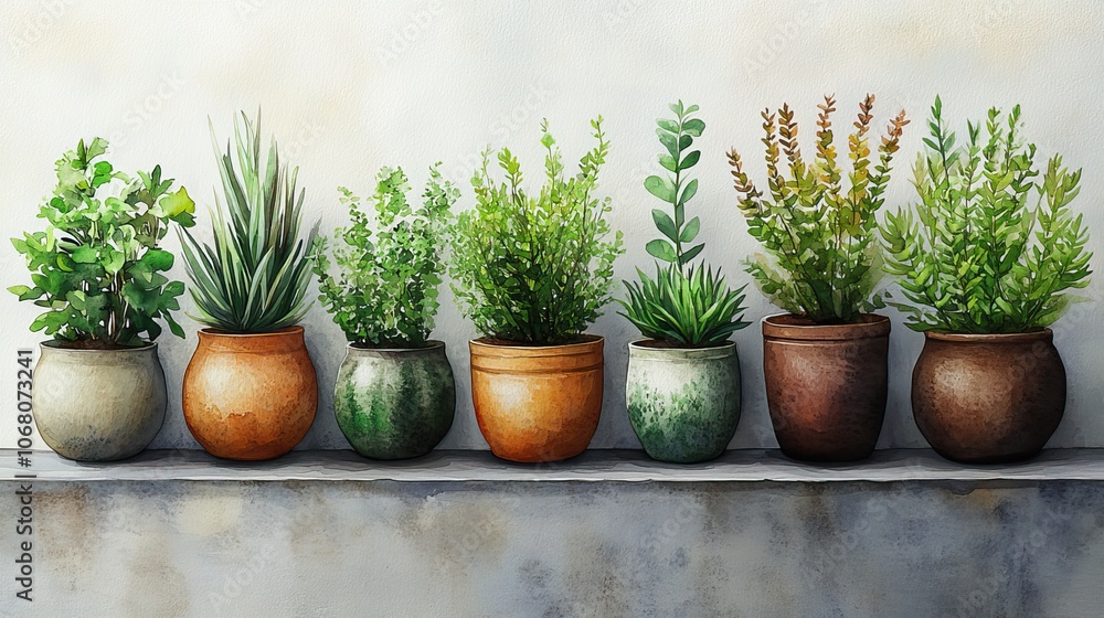A set of watercolor house plants in pots, showcasing trendy botanical themes for home decor, perfect for posters, invitations, or interior design projects. A set of watercolor house plants in pots, showcasing trendy botanical themes for home decor, perfect for posters, invitations, or interior design projects.