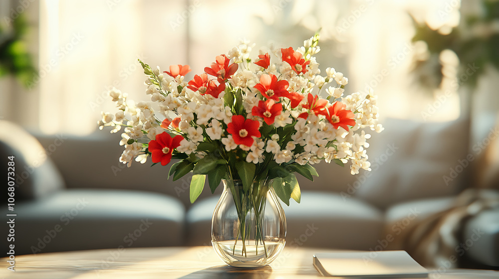 Fototapeta premium Flower, flower arrangement, art, scene, vase, beautiful, gorgeous, life, four seasons, spring, summer, autumn, winter, bedroom, living room, dining table, dining room, flower, bouquet, yellow, orange,