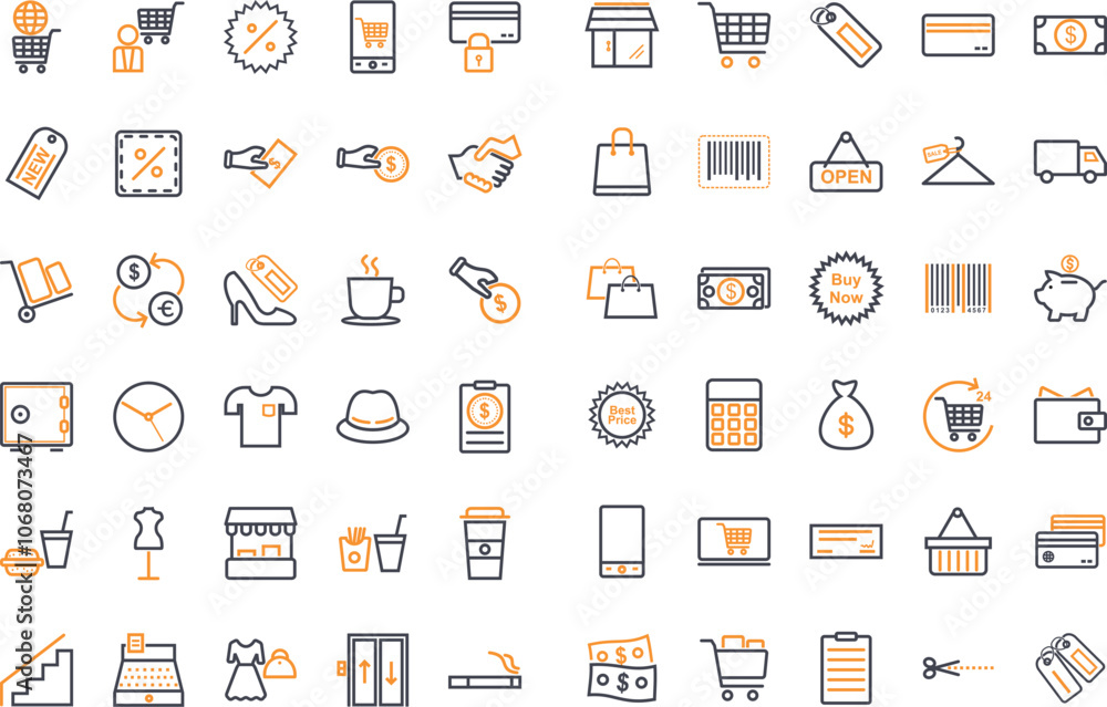 set of shopping and E-commerce icons. E-Commerce, Shop, Online Shopping icons collection. Shopping symbols set. Vector illustration.