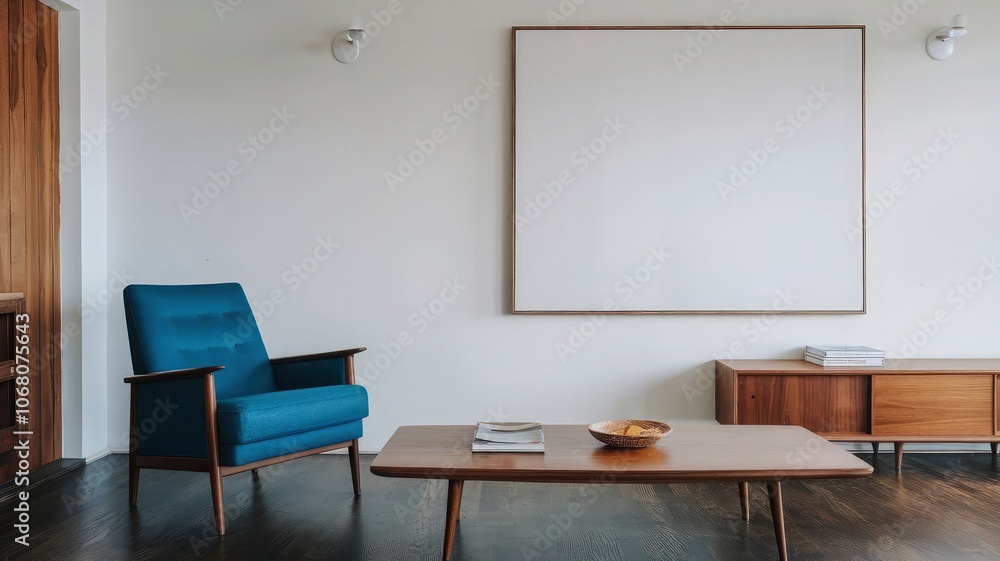 the living room of a home features a large painting by person. the living room of a home features a large painting by person.