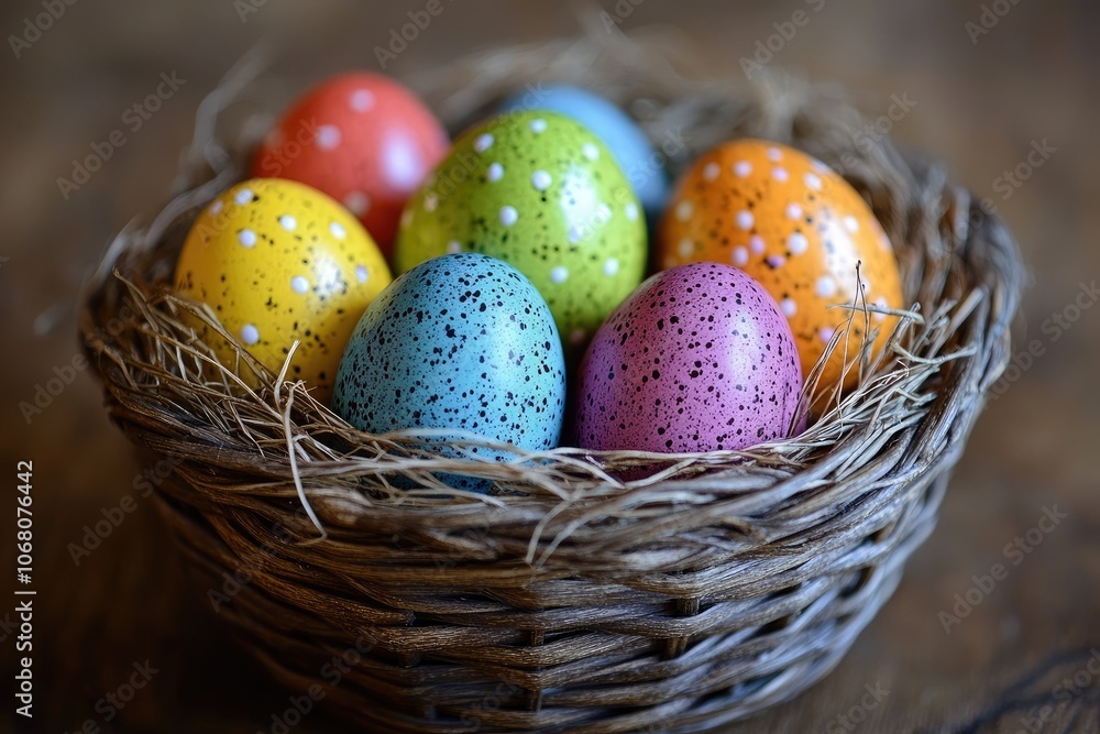Colorful easter eggs resting in a nest: celebrating spring festivities Colorful easter eggs resting in a nest: celebrating spring festivities