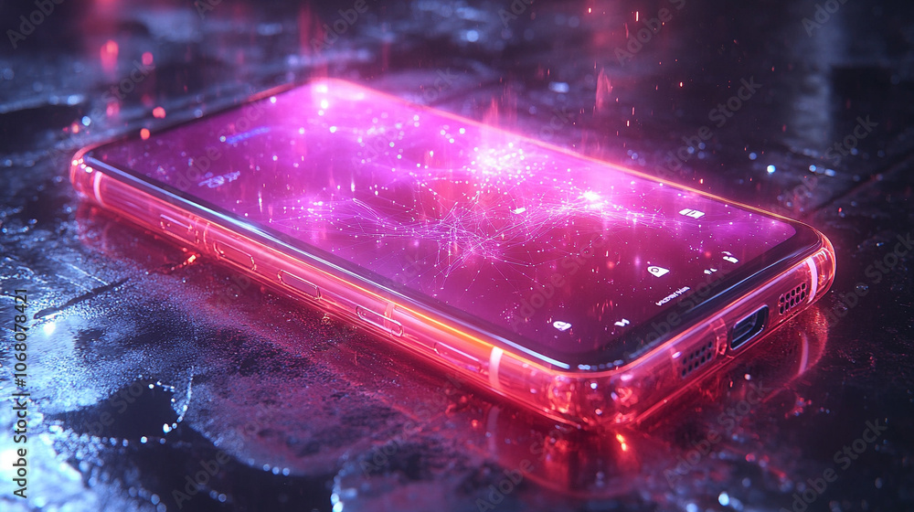 smartphone displaying an interactive holographic interface, symbolizing advanced technology, digital innovation, and the convergence of virtual and real-world experiences smartphone displaying an interactive holographic interface, symbolizing advanced technology, digital innovation, and the convergence of virtual and real-world experiences