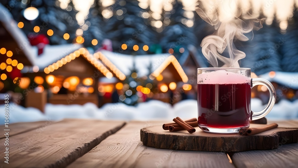 Christmas mulled red wine with spices and citrus fruits on a wooden rustic table, copy space. Traditional hot drink at Christmas time Christmas mulled red wine with spices and citrus fruits on a wooden rustic table, copy space. Traditional hot drink at Christmas time