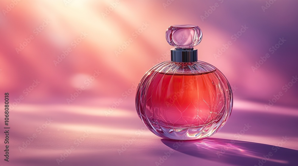 A stylish pink perfume bottle on a gradient background with copy space for branding, perfect for promoting beauty and personal care products. A stylish pink perfume bottle on a gradient background with copy space for branding, perfect for promoting beauty and personal care products.