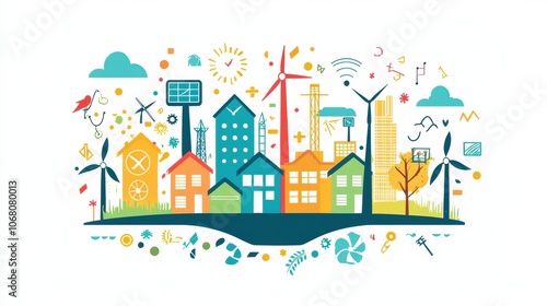 Eco-Friendly City with Renewable Energy Illustrations