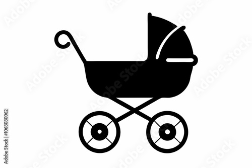 Baby Carriage Icon, Baby Pram Silhouette Vector, Baby Carriage Silhouette