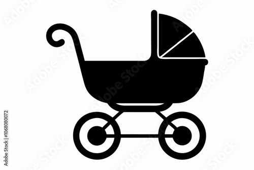 Baby Carriage Icon, Baby Pram Silhouette Vector, Baby Carriage Silhouette