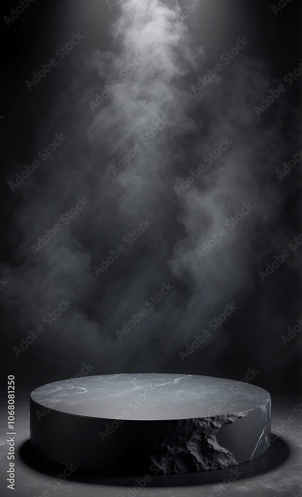 Blank dark slate podium with ethereal, misty highlights, perfect for product presentation. Created with generative AI technology Blank dark slate podium with ethereal, misty highlights, perfect for product presentation. Created with generative AI technology