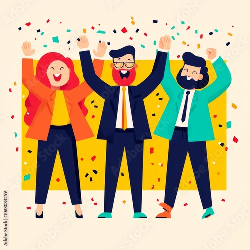 Wallpaper Mural Three cheerful people celebrating with raised arms and confetti. Torontodigital.ca