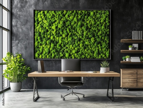 Modern Office with Moss Wall.