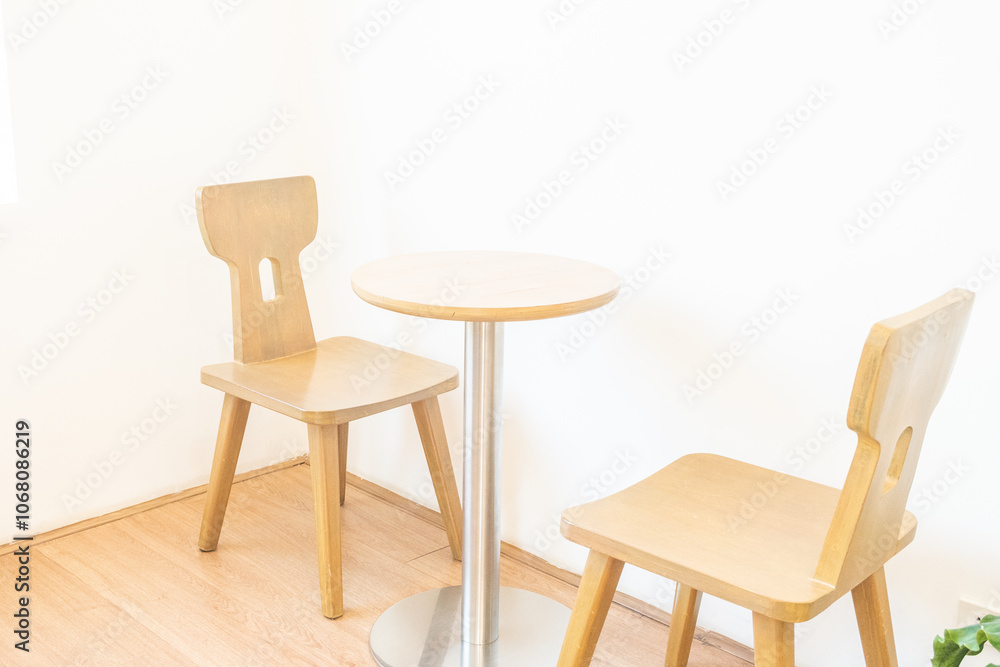 Fototapeta premium Modern interior of stylish dining room interior with family table and wood chairs,Neutral living room,stylish home decor,Template.
