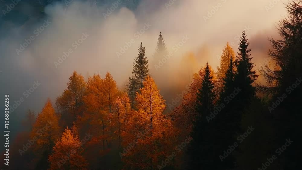Autumn Forest with Misty Trees Seamless Loop Background Video Autumn Forest with Misty Trees Seamless Loop Background Video