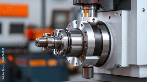 Close up view of a high precision metalworking machine in an industrial workshop showcasing the intricate engineering and advanced manufacturing processes involved in modern industrial production