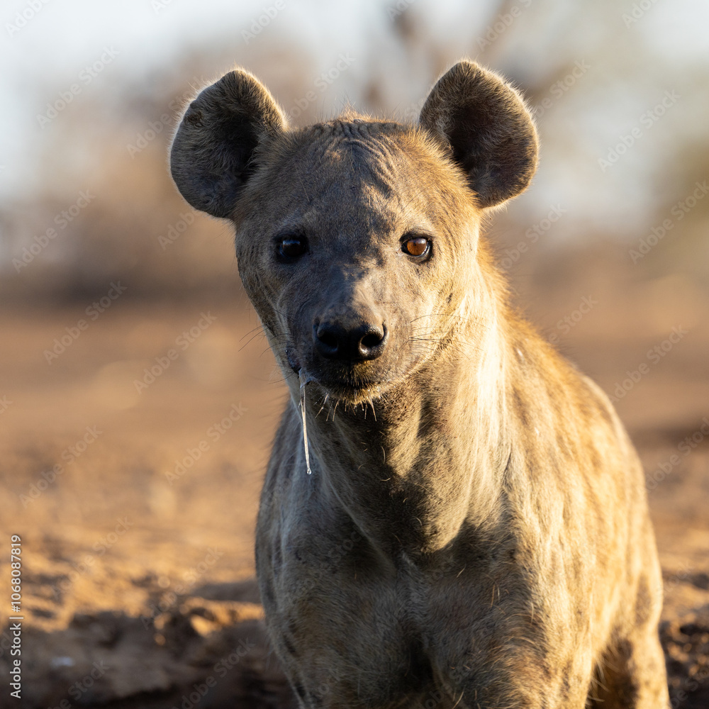a spotted hyena in golden light at the waterhole a spotted hyena in golden light at the waterhole