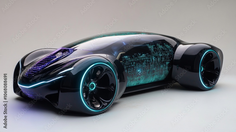 An AI-augmented car with digital sensors for autonomous driving technology. An AI-augmented car with digital sensors for autonomous driving technology.