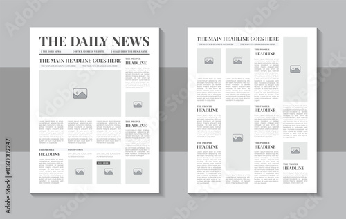 Print ready newspaper template layout design, Old newspaper page or breaking news newsletter template layout